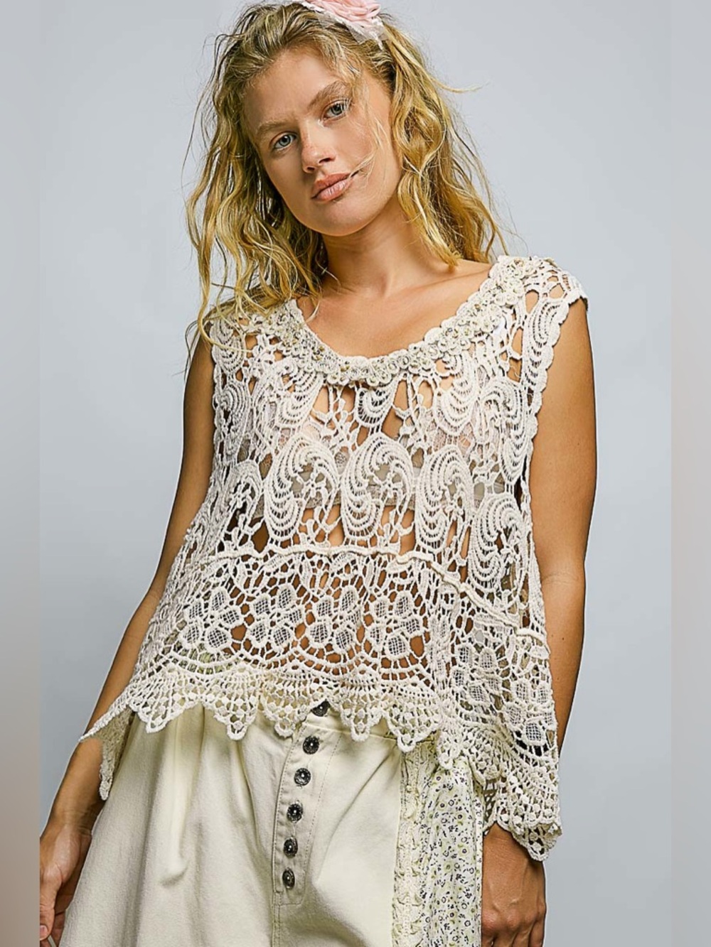 POL “ Moxie Muse “ Crochet Lace Tank | Natural